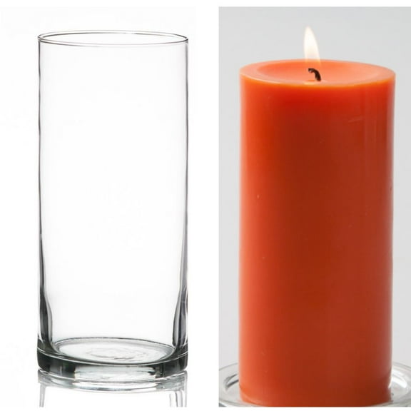 Richland Pillar Candle 6" Orange & Eastland Cylinder Holder 7.5" Set of 12