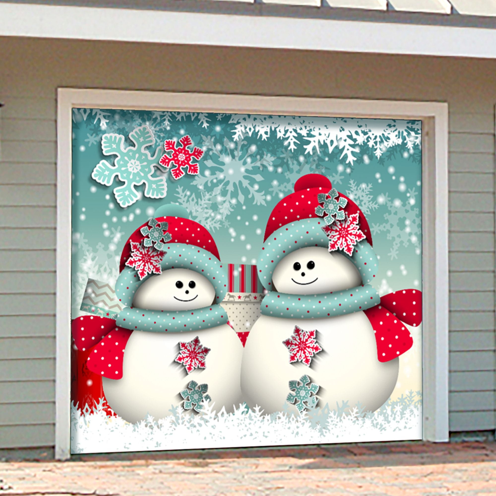 7 X 8 White And Red Christmas Snowmen Single Car Garage Door Banner 7 X 8 White And Red Christmas Snowmen Single Car Garage Door Banner