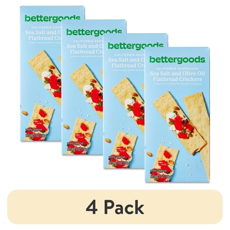 (4 pack) bettergoods California Sourdough Sea Salt and Olive Oil Flatbread Crackers, 7 oz