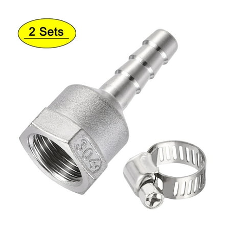 

Uxcell 8mm Barb x G3/8 Female Barb Hose Fitting Stainless Steel with Hose Clamp 2Set