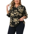 thumbnail image 4 of Agnes Orinda Women's Plus Size Blouses Printed Pattern Button Notch V Neck 3/4 Sleeve Curved Hem Casual Shirts with Pockets 1X Black, 4 of 6