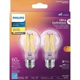 thumbnail image 3 of Philips 60-Watt Equivalent A19 Filament Ultra Definition Dimmable LED bulb, Soft White WarmGlow (2-Pack), 3 of 6
