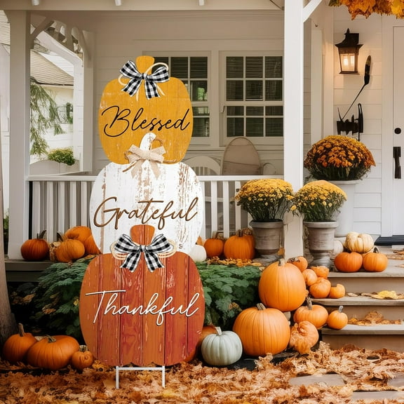 Fall Yard Sign Metal Pumpkin Yard Stakes Outdoors Welcome Decorations Pumpkin Garden Lawn Porch Decorations for Home Lawn Pathway Front Door Fall Harvest Thanksgiving Party Patio Walkway Decor