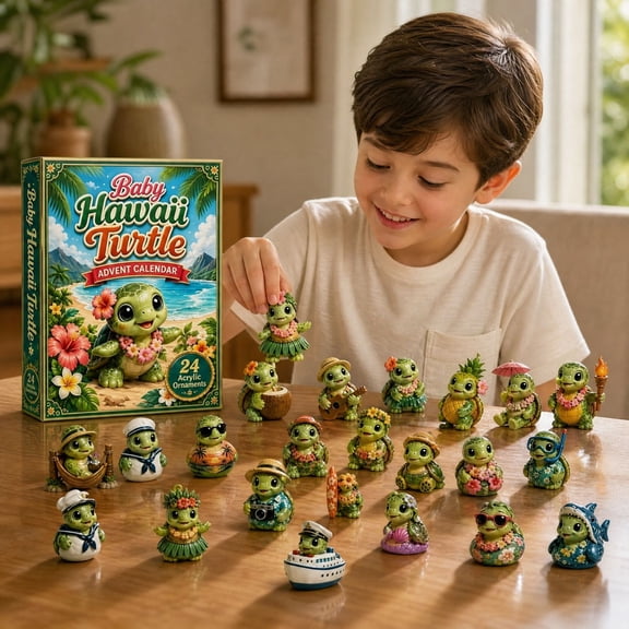 Velorith Advent Calendar 24-Day Hawaiian Turtle Figurine Collection – 24-Piece Countdown Gift Box with Mini Turtles for Christmas and Beach Lovers