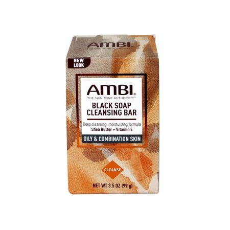 Ambi Black Soap Cleansing Bar, Deep Cleansing, Moisturizing Formula with Shea Butter + Vitamin E for Oily & Combination Skin, 3.5 OZ - 3 Pack