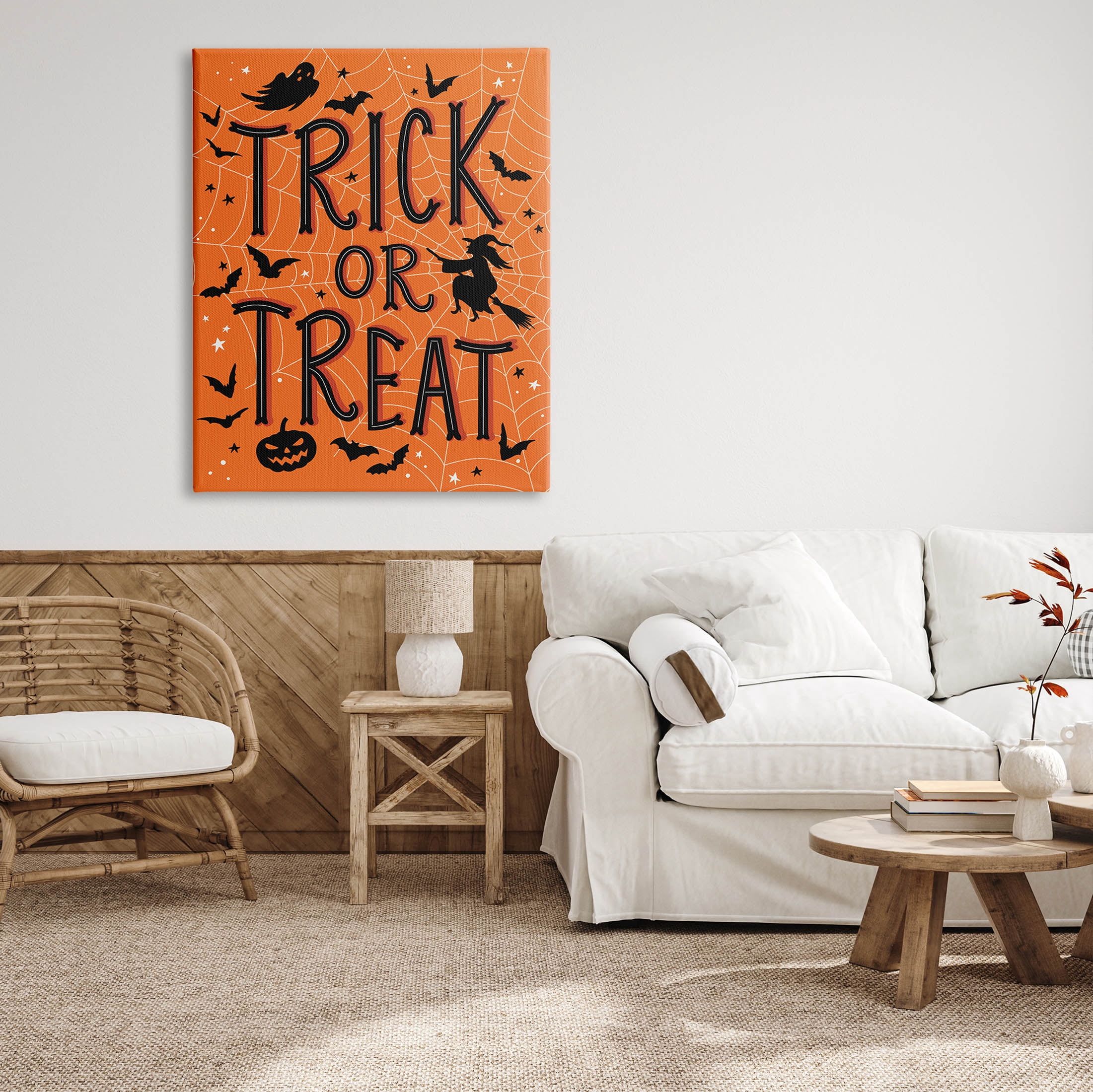 Stupell Industries Trick Or Treat Spider Web Graphic Art Gallery Wrapped Canvas Print Wall Art, Design by Nina Seven