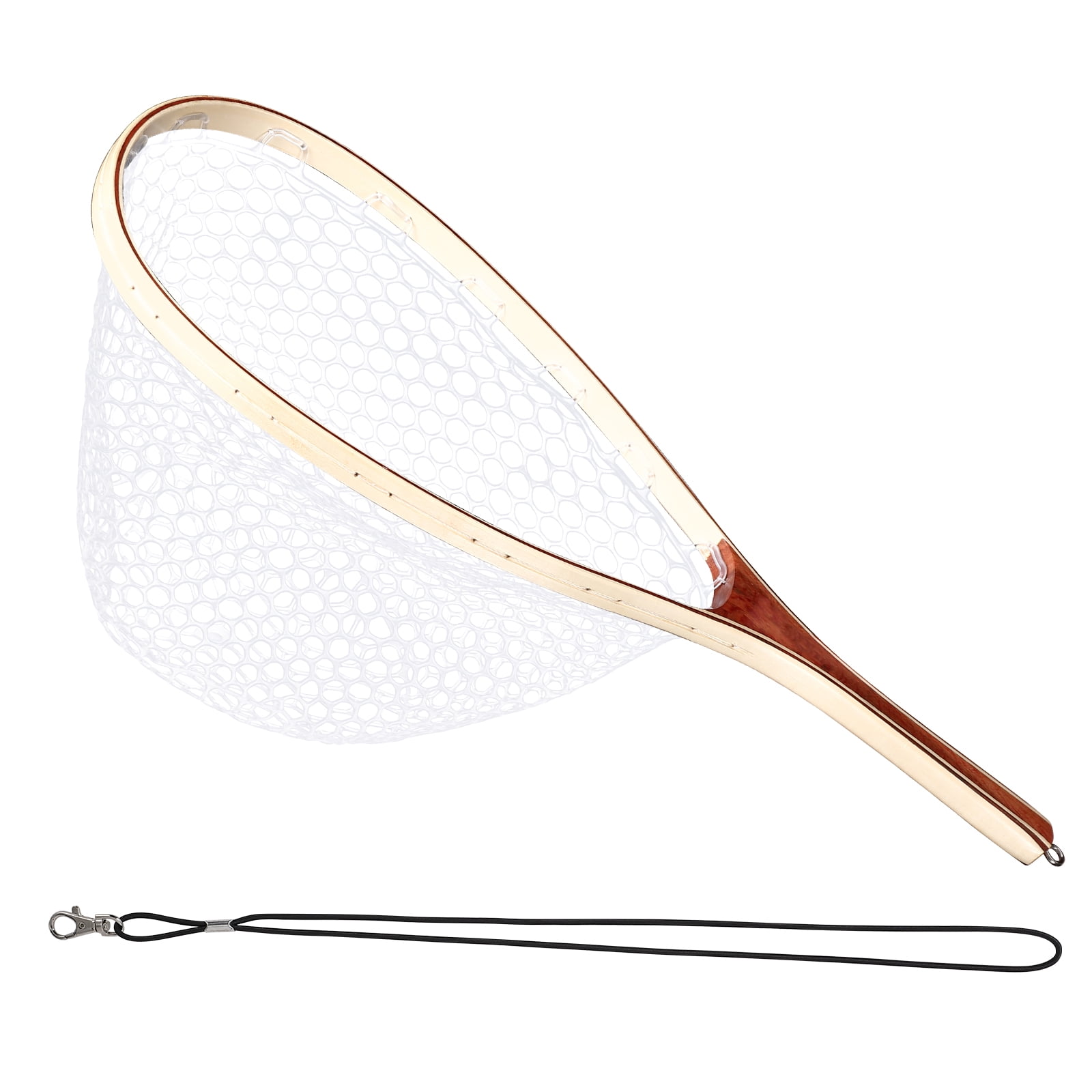 Fly Fishing Net, Soft Rubber Mesh Landing Nets for Fishing, Wooden Frame Catch and Release Net, Trout Fishing Nets with Handle, Fly Fishing Accessories for River, Lake and Stream