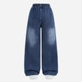 thumbnail image 5 of WMQPNNS Girls Wide Leg Denim Pants Baggy Jeans with Pockets, Elastic Waist Cute Print Denim Pants Girl Clothing, Size 9-10 Years, tr2-Dark Blue, 5 of 6