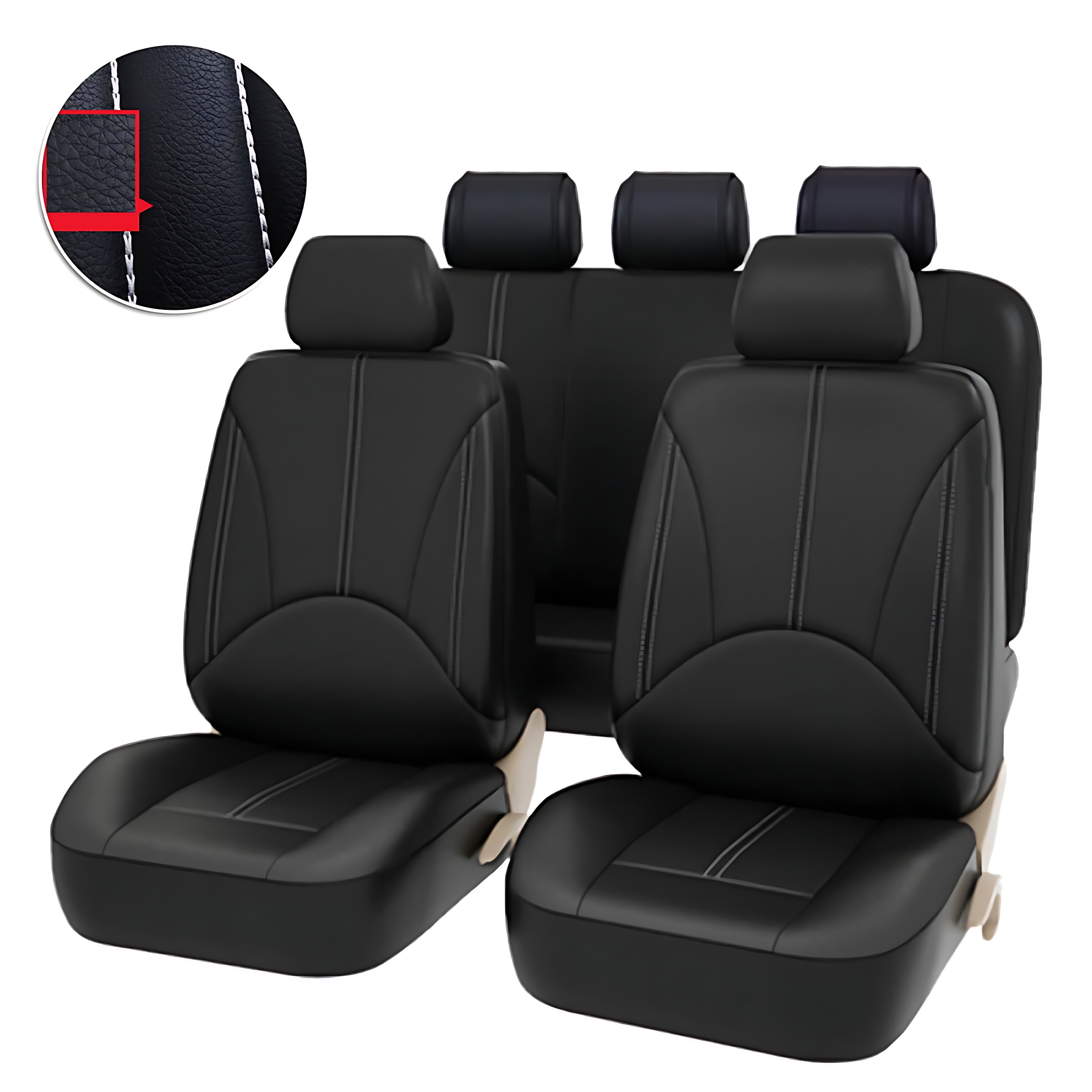 9PC PU Leather Car Seat Covers – Full Set Front & Rear – Universal Fit For Chevrolet