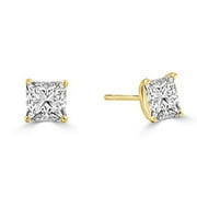 Prong Set Stud Earrings with Artificial Princess Cut Diamond by Diamond Essence set in Vermeil