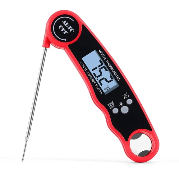 Meat Thermometer Digital – Ultra Fast Instant Read Food Thermometer for Cooking, Grill, BBQ, Baking, Frying, Candy Making, Waterproof with Backlight & Calibration and Hold Function (Black)