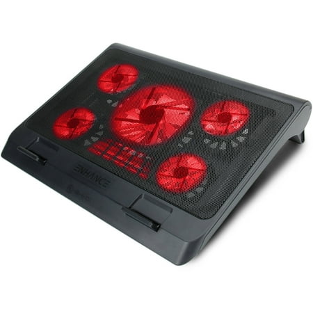 ENHANCE XL Gaming Laptop Cooler Pad with 5 Oversized LED Fans for Max Cooling , Adjustable Viewing Stand , 2 USB Ports for Data Transfer (RED) fits 17 inch Notebooks from Alienware , ASUS , HP