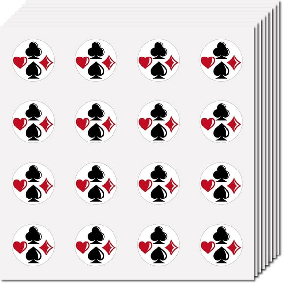128Pcs Poker Stickers for Scrapbooking Plastic Decal Self-Adhesive Round Bulk Playing Theme Stickers Black Red Las Vegas Spade Heart Stickers for Casino Entertainment Motorcycle 2.5x2.5cm for DIY