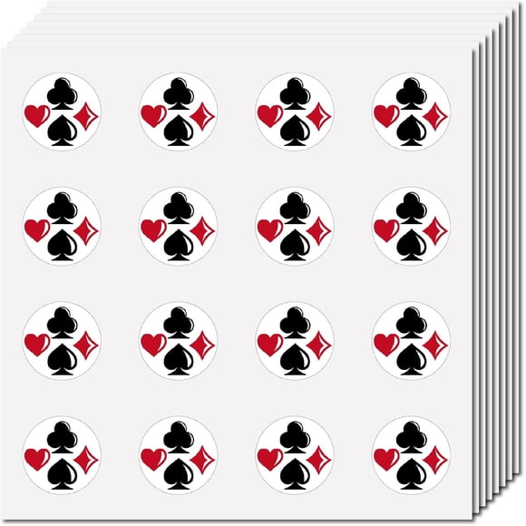 128 pegatinas de póker para álbumes de recortes, autoadhesivas, redondas, con temática de juego, color negro, rojo, Las Vegas, con forma de espada y corazón.