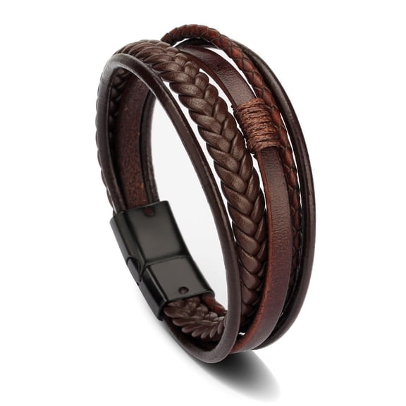 Designice 1 Pcs Men's Bracelet,Men Stylish Multi-Layer Leather Bracelets, Precision Magnetic Clasp Pulseras para Hombres – Durable and Fashionable,Brown