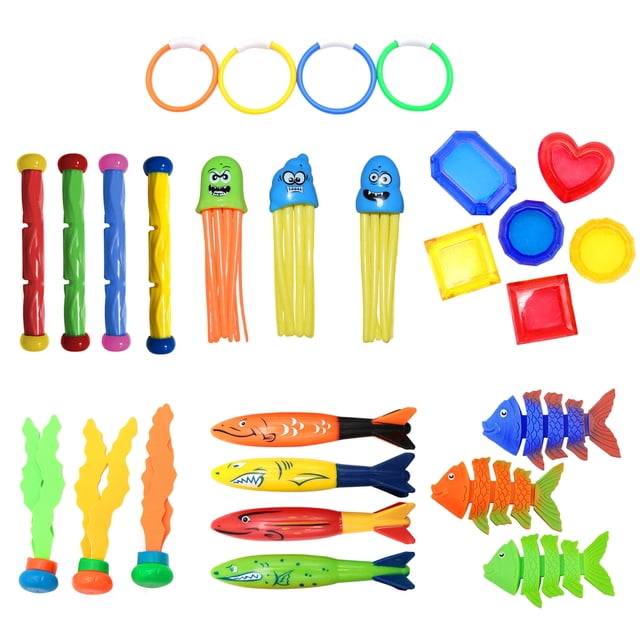 Kids Pool Diving Toy Set 27 Pieces Underwater Search Game Sinking Variety Swimming Practice Skill Development Activity 1.79 Pounds