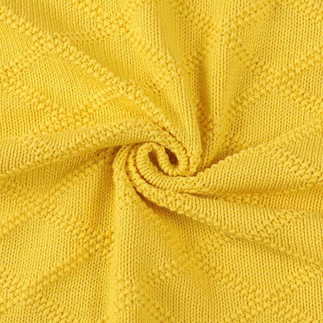 Unique Bargains  100% Cotton Cable Knit Throw Blanket Yellow 50" x 60"