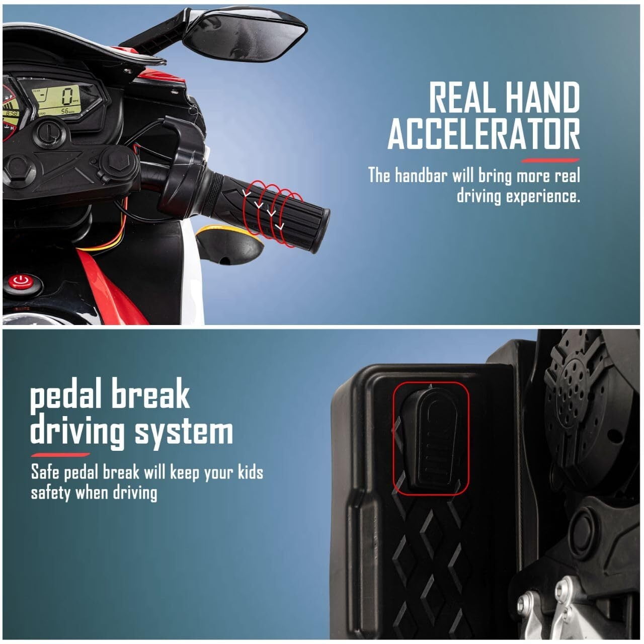 HNH 12V Ride on Motorcycle for Kids 3-8, Powered Ride on Toys, Kids Motorcycle with Bluetooth, Music, 4 Mph
