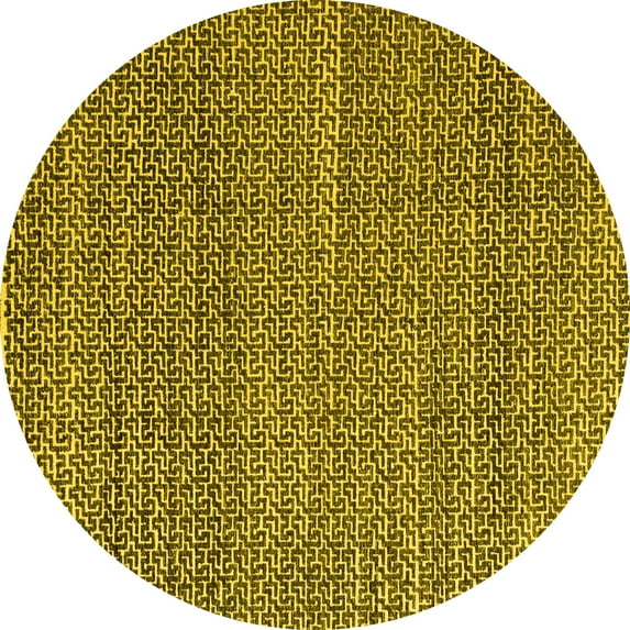 Ahgly Company Machine Washable Indoor Round Abstract Yellow Modern Area Rugs, 7' Round