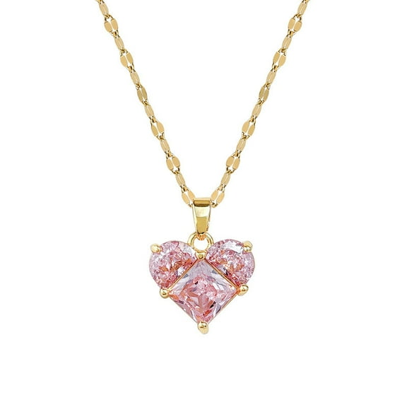 18K Gold Plated Necklace with Pink Cubic Zirconia Heart Pendant, 18 inches Jewelry chain