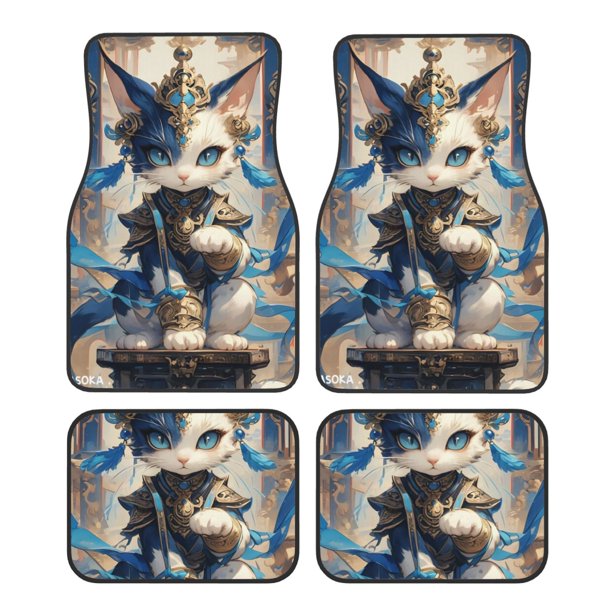 Fotbe Exotic Blue Cat Juego de 4 Tapetes para Auto con Estampado – Alfombrillas de Goma Reforzada, Diseño Antideslizante, Protección para Todo el Año – Vehículos, Autos, Camionetas y SUVs