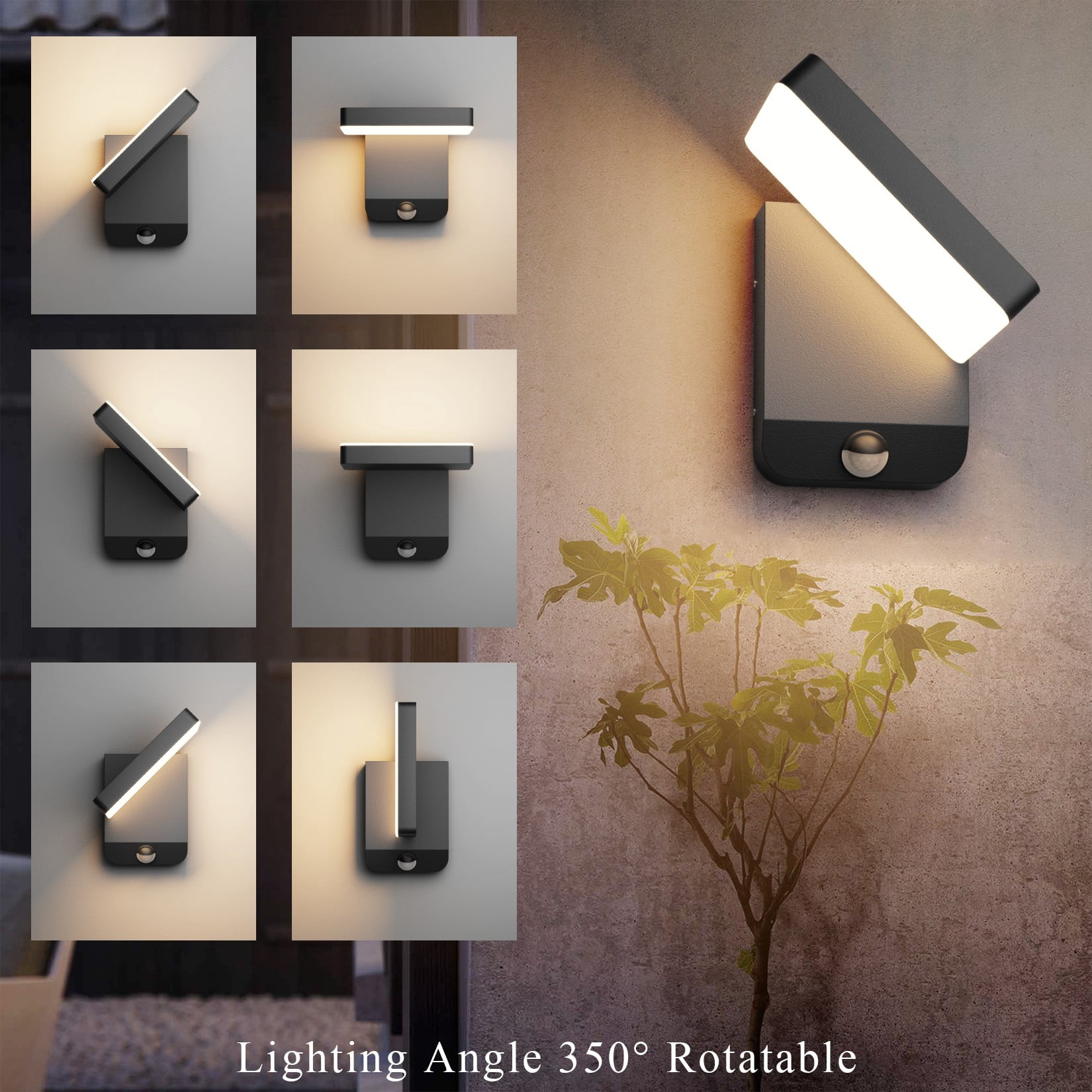 Ralbay Motion Sensor LED Outdoor Wall Lights Set of 2,Modern Black Outdoor Wall Sconce Motion IP65 Waterproof for House Garage 3000K(2 Pack)