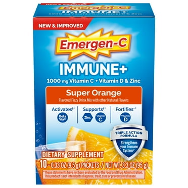 Emergen-C Immune  Triple Action Immune Support Powder, Betavia (R), 1000Mg Vitamin C, B Vitamins, Vitamin D and Antioxidants, Super Orange – 10 Count