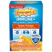 Emergen-C Immune+ Triple Action Immune Support Powder, Betavia (R), 1000Mg Vitamin C, B Vitamins, Vitamin D and Antioxidants, Super Orange 10 Count