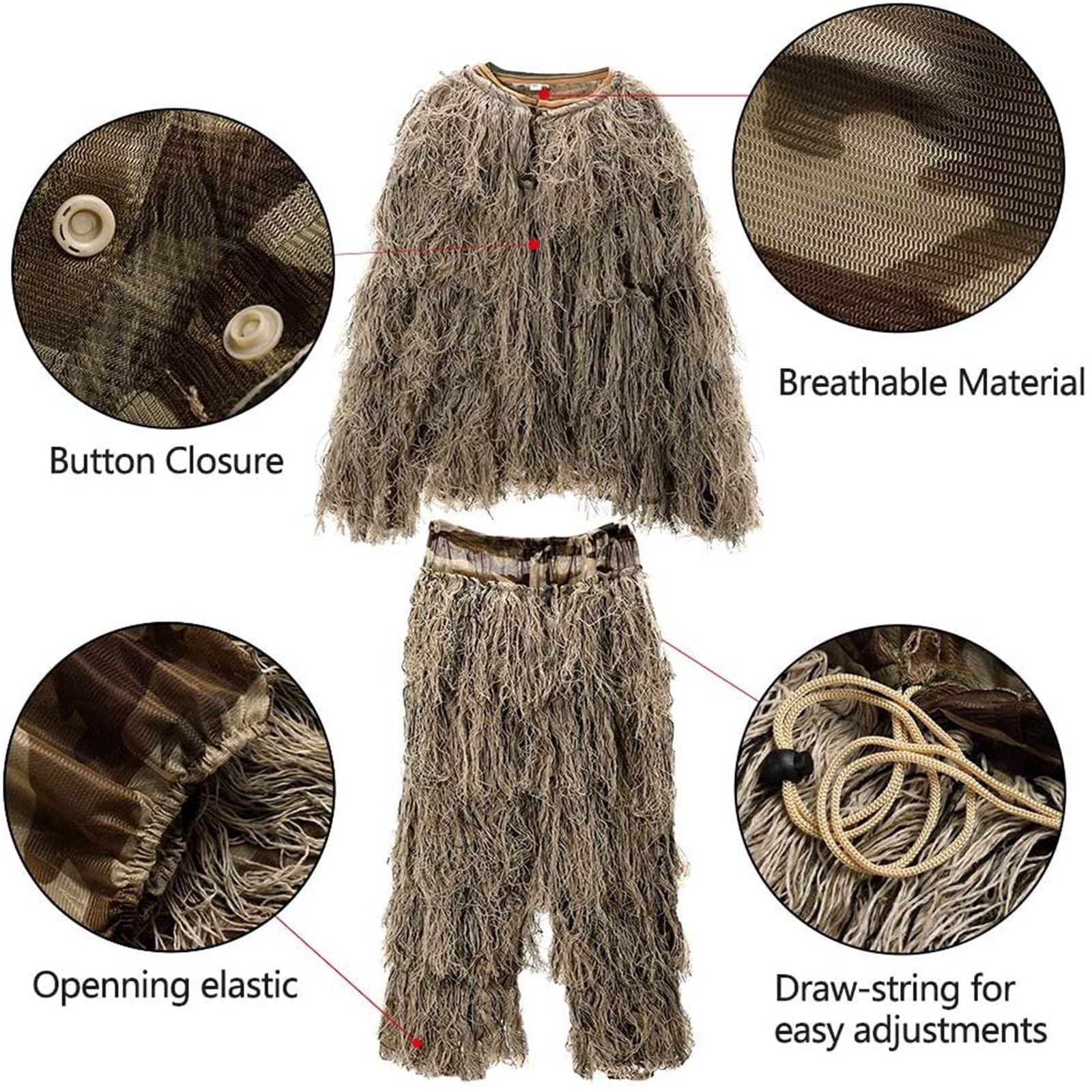 XEOVHV Ghillie Suit 5 in 1, Ghillie Suit for Men/Kids/Women, 3D Camouflage Hunting Apparel Including Jacket, Pants, Hood, Carry Bag, Gift for Hunter