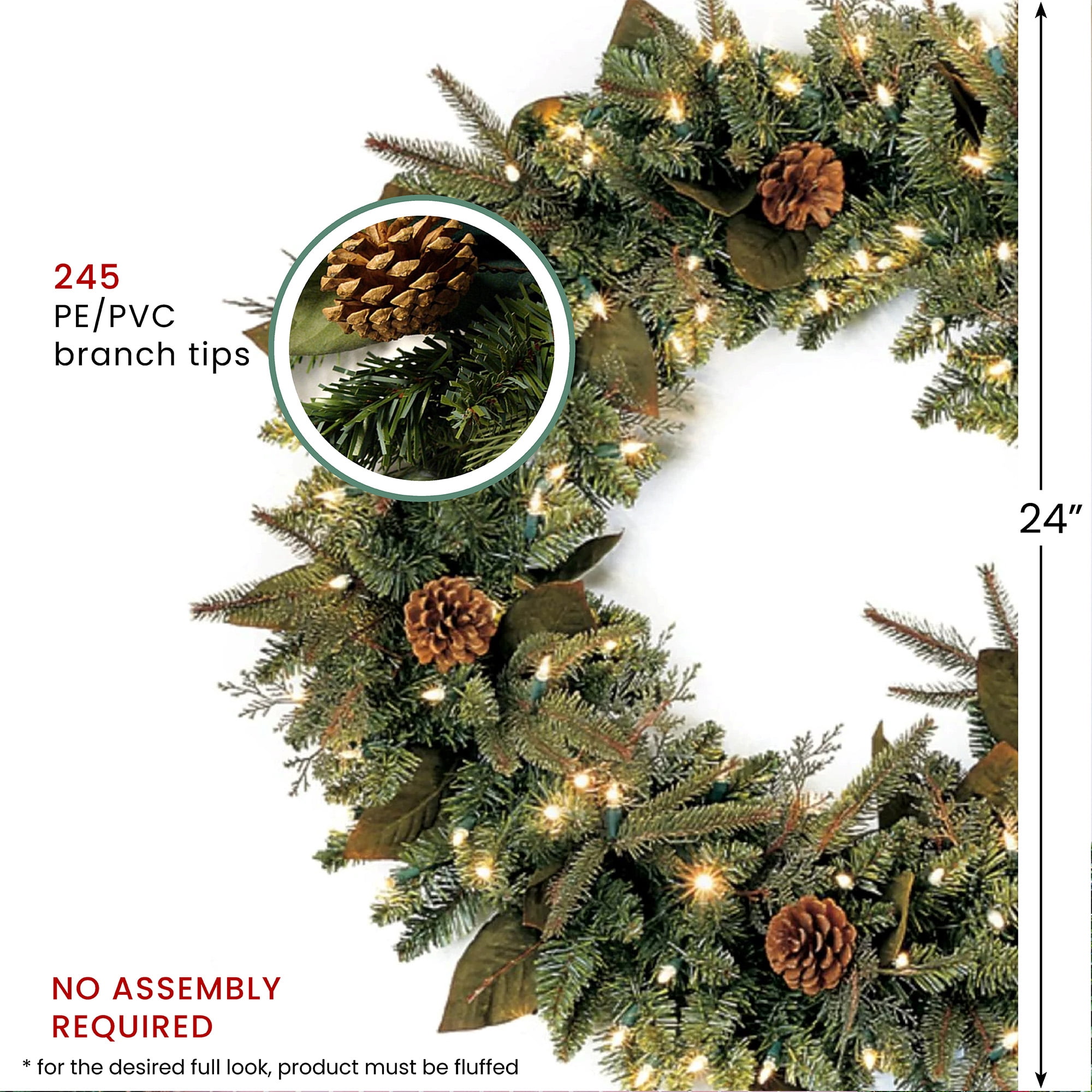 Northlight Pre-Lit Green River Spruce Artificial Christmas Wreath - 24" - Clear Lights