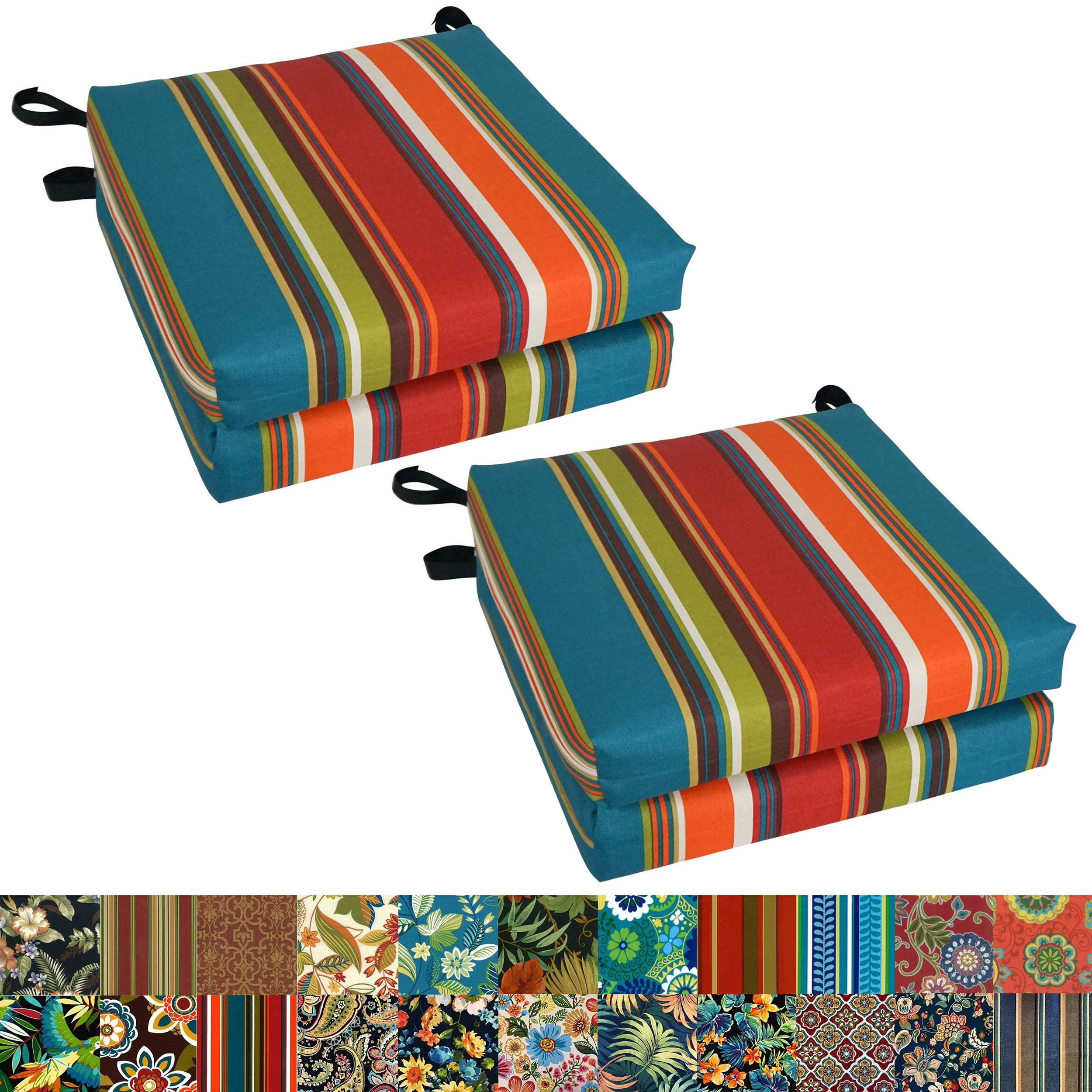 Blazing Needles Set of 4 Outdoor Chair Cushions, Lesandra Sunblue