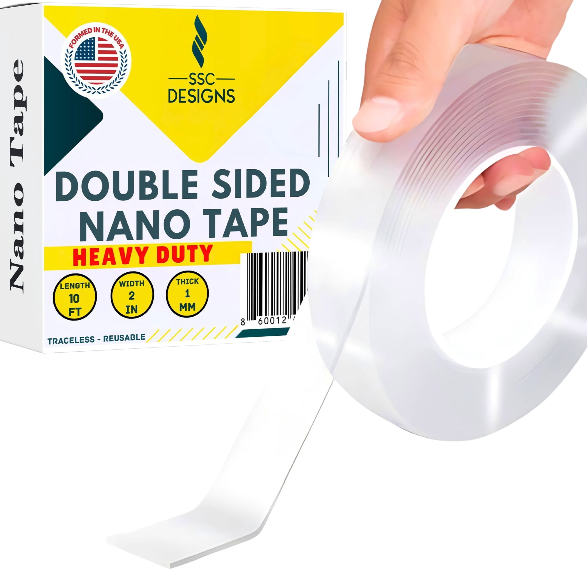 Double Sided Tape Heavy Duty – 2 Rolls Nano Adhesive Tape, Reusable & Clear For Wall Decor & Hanging