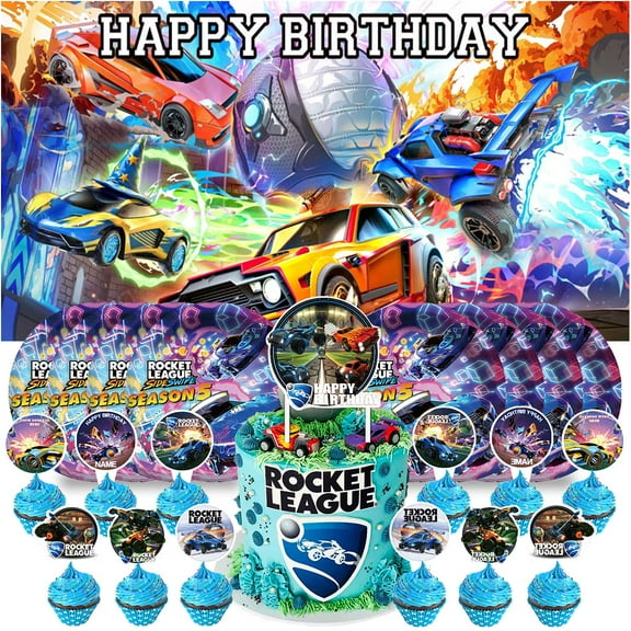 Rocket League Plates Supplies Party Decorations Birthday Decor Backdrop Banner Cake Topper Fans