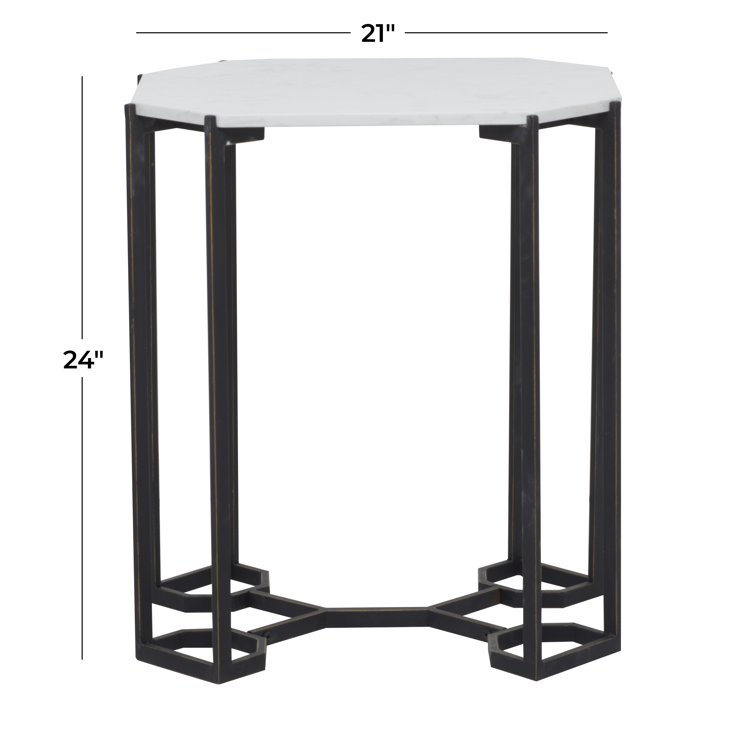 DecMode 18"W, 21"H Metal Contemporary Accent Table, White, 1-Piece
