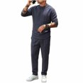 thumbnail image 3 of PNTUTB Fall Winter Men's Solid Color Outfit Sets Crew Neck Long Sleeve Top Elastic Waist Drawstring Pant Two Piece Set Loose Comfort Daily Casual Sets, 3 of 7