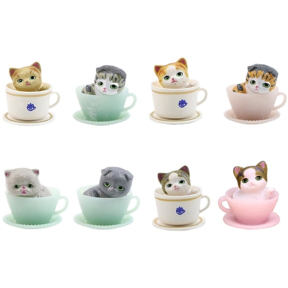 vlrwzc 8 Pcs Cute Cat Figurines Mini Cat Figures Kitten Playset Coffeecup Pets Landscape Decorations Cake Toppers Animal Statues Ornaments for Home Decor