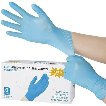 

RELAX 100Pcs Disposable Gloves Vinyl Nitrile Gloves Latex Powder Free for Women Men Medical Cleaning Working Washing Tattoo Hair (XL Blue)