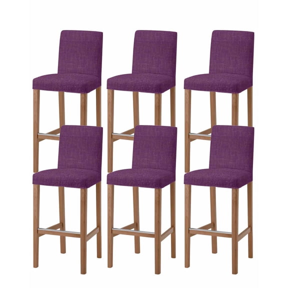 Purple Burlap Texture Bar Stool Covers Set of 6, Farmhouse Vintage Purple Stretch Washable Bar Chair Covers with Backs, Removable Pub Counter Height Chair Cover for Kitchen Dining Room Cafe