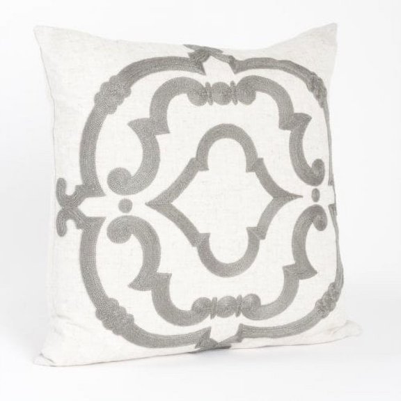 Embroidered Design Cotton Throw Pillow, Down Filler Included, 17-inch Square (Grey)