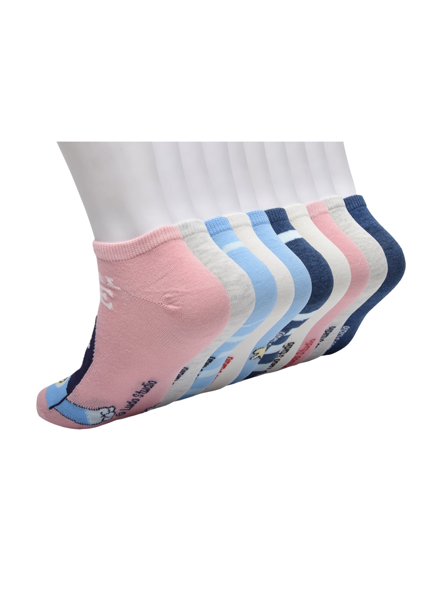 BBC Studious Bluey Women's' 10-Pack Low-Cut Socks, Shoe Size 4-10