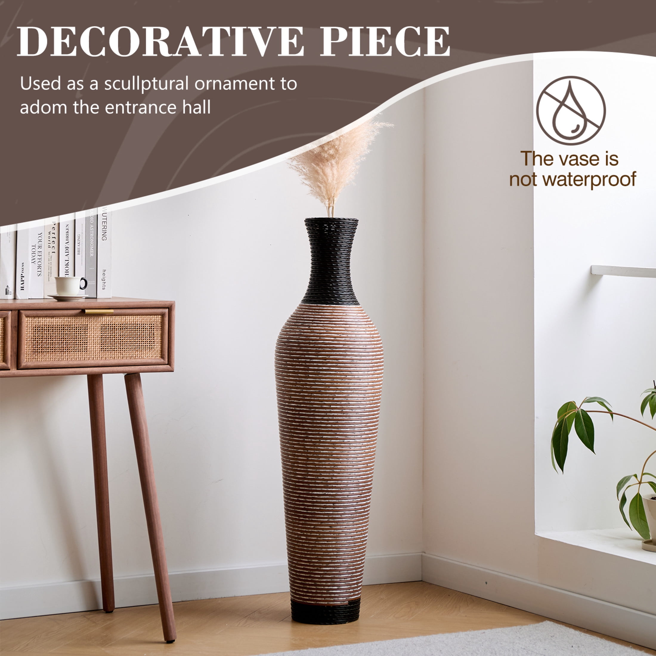 Noble House 39.37" Tall Handcrafted PVC Floor Vase, Modern Textured Decorative Vase, Black + Brown