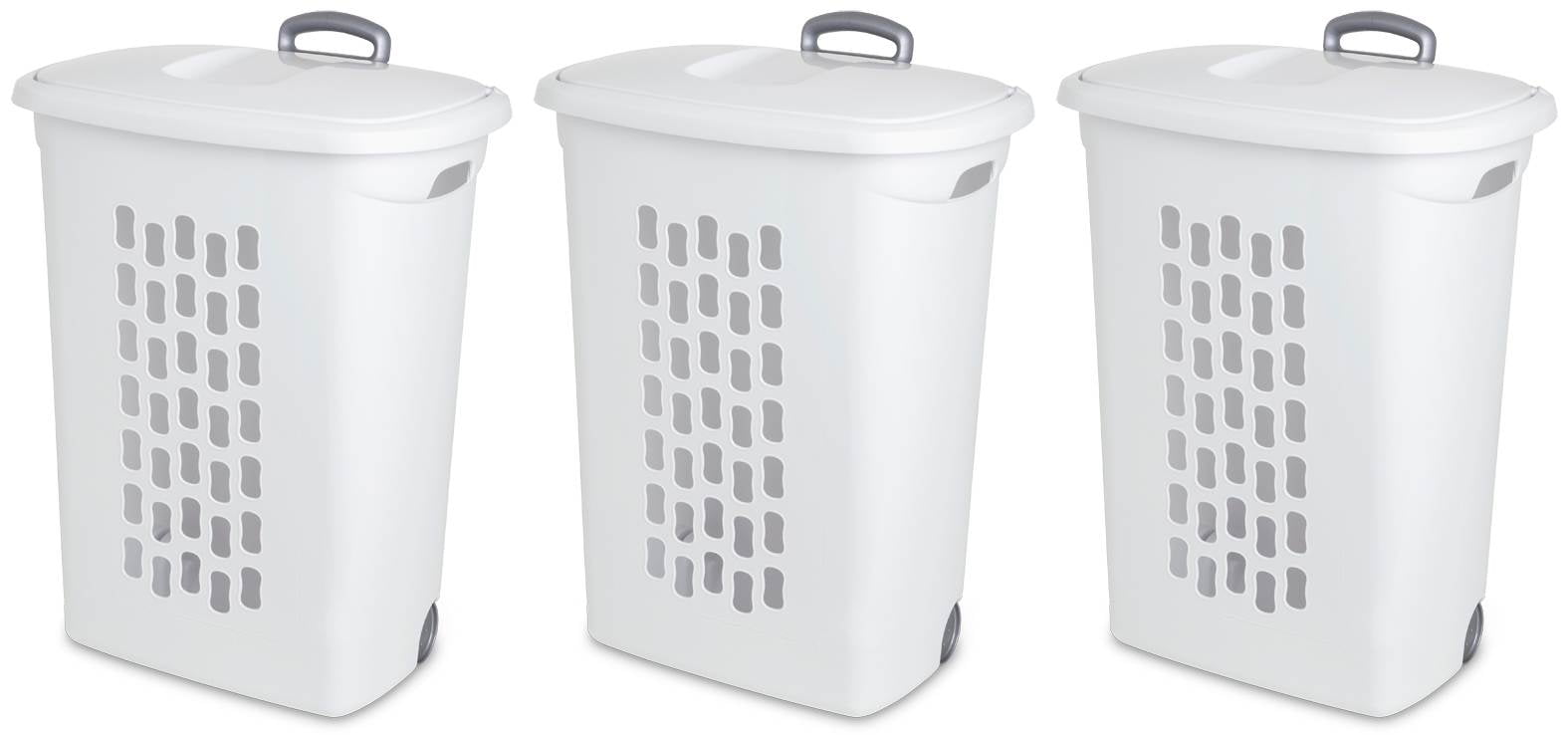 Sterilite Laundry Hamper With Lift-Top And Wheels, White (3 Pack ...