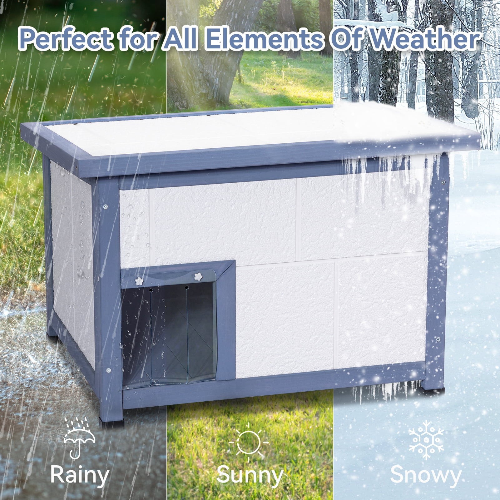 PETSFIT Outdoor Insulated Cat House with Escape Door & PVC Door Curtains