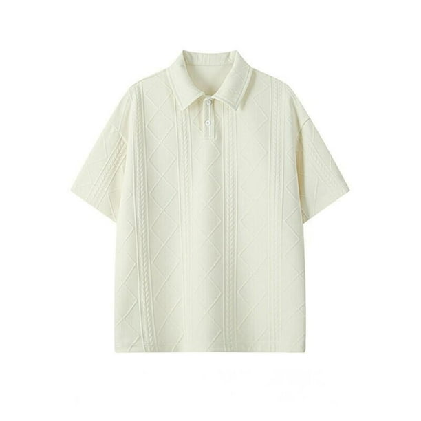 Blusa y camisa de manga corta con cuello vuelto para hombre, fina, holgada, ventilada, de color liso, con solapa y estampado de tela, blusa de manga corta para hombre, poliéster