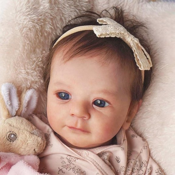 Muñeca Reborn MYREBABY Claire de 17 pulgadas con ojos azules y cabello castaño