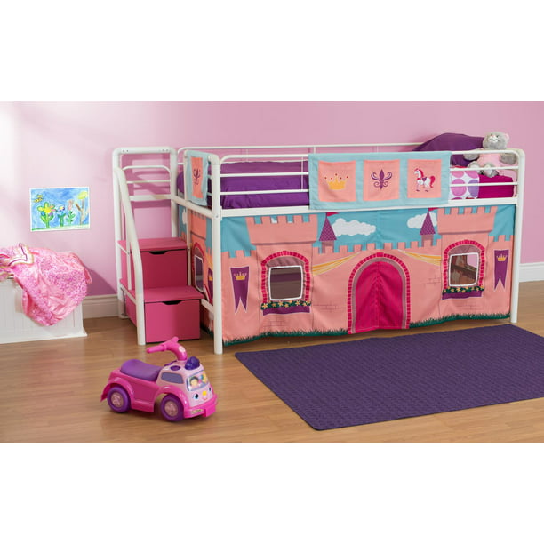 Dhp Junior Metal Loft Bed With Storage, Twin Size Princess Castle Bed