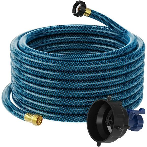 RV Sewer Hose Rinse Cap Kit, 10-Ft Gray/Black Water Hose, Rinse Cap with Water Flow Control Valve, Maximize Cleaning Area