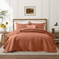 thumbnail image 6 of Ameha 3 Piece Reversible Quilt Set Ultra Soft Floral Coverlet Microfiber Bedding Set Cal.King Rust All Season, 6 of 11