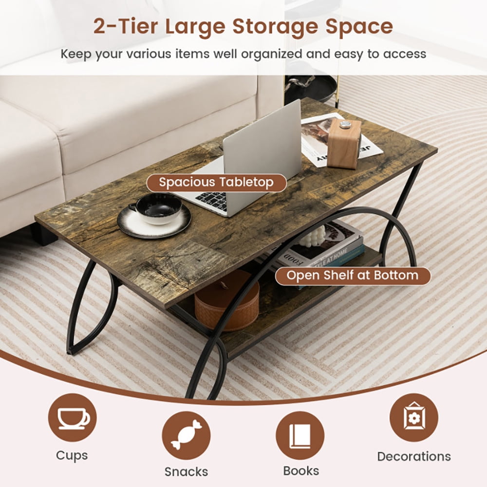 Finihen Coffee Table, Rectangular Coffee Table, 2-Tier Faux Marble Coffee Table with Marble Top and Metal Frame, for Living Room, Reception Room, Dark Brown Finihen Coffee Table, Rectangular Coffee Table, 2-Tier Faux Marble Coffee Table with Marble Top and Metal Frame, for Living Room, Reception Room, Dark Brown