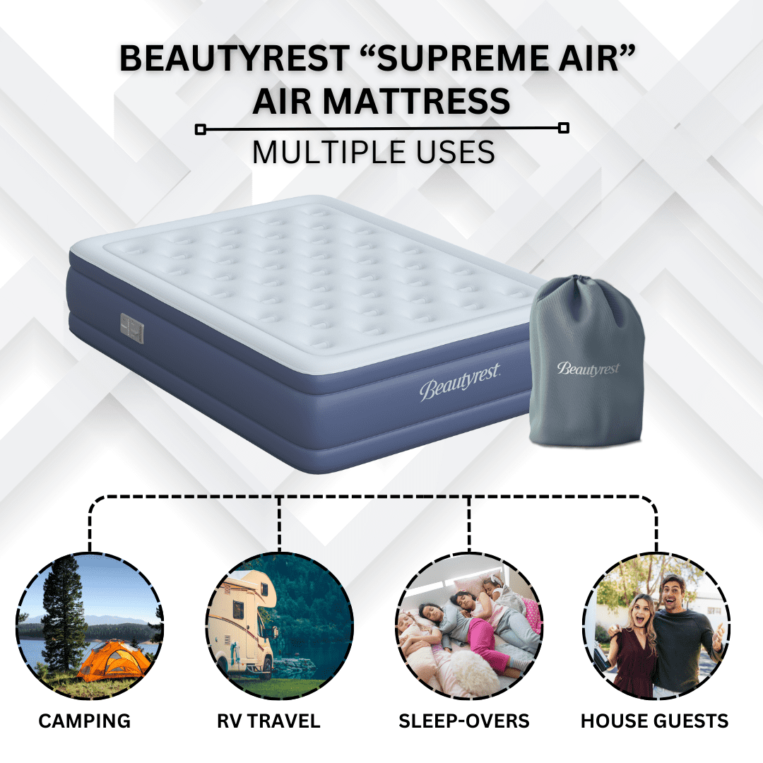 Beautyrest 17" Supreme Air Auto Shut-Off Air Mattress with Built-in SureLock Pump, Queen Size, 3-Year Warranty, Supports 650 lbs, Best for Home, Camping, Guests